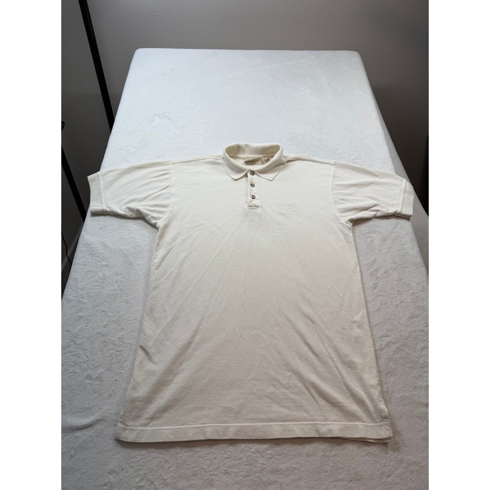 Rainforest Cafe Polo Shirt Mens L Cream Good Orlando Florida Waffle Knit Cotton